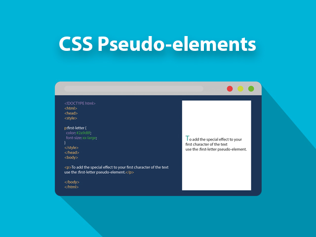 Um pseudo-element CSS é uma palavra-chave adicionada a um seletor CSS que permite que você defina um estilo de uma parte específica do elemento HTML selecionado.